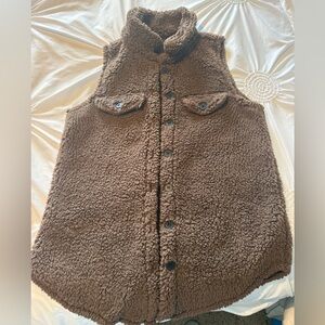 Brown Sherpa Button Front Vest